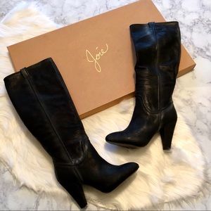 J O I E : Black Distressed Leather Heeled Boots